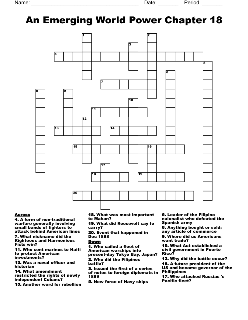 An Emerging World Power Chapter 18 Crossword