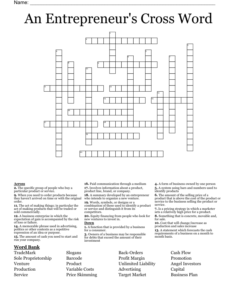 An Entrepreneur's Cross Word