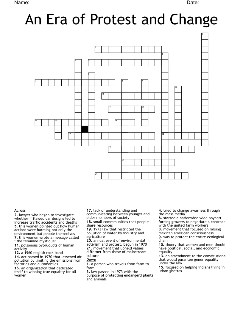An Era of Protest and Change Crossword