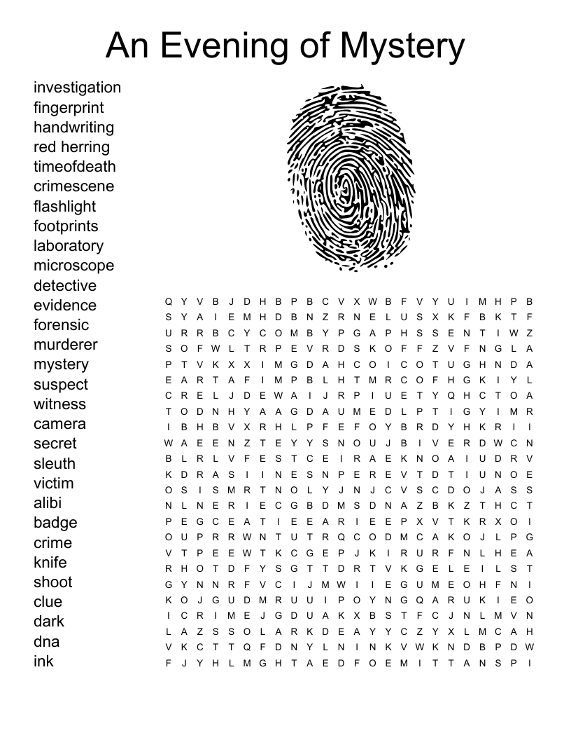 An Evening of Mystery Word Search