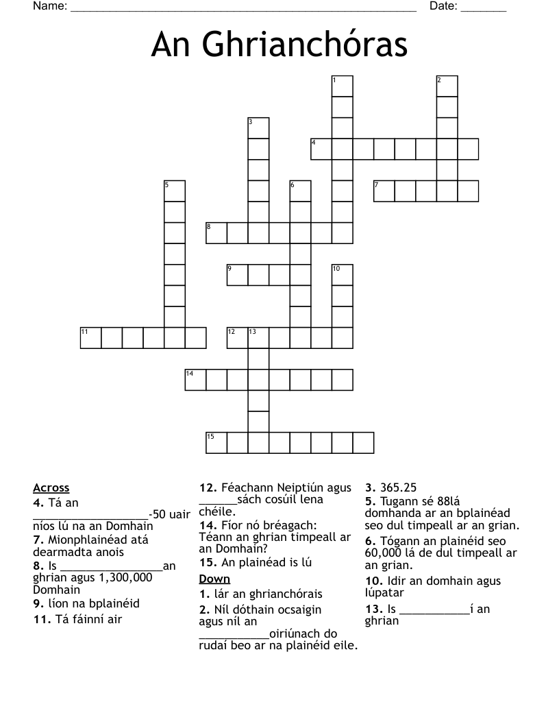 An Ghrianchóras Crossword