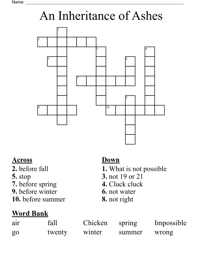An Inheritance of Ashes Crossword
