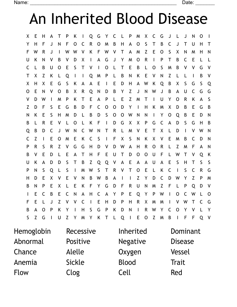 An Inherited Blood Disease Word Search