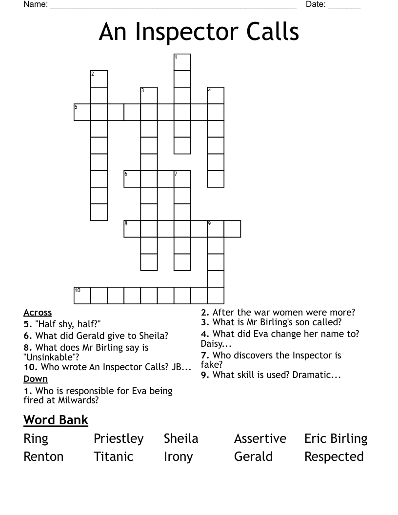 An Inspector Calls Crossword