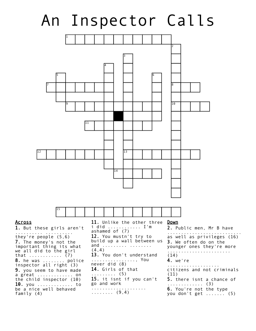An Inspector Calls Crossword