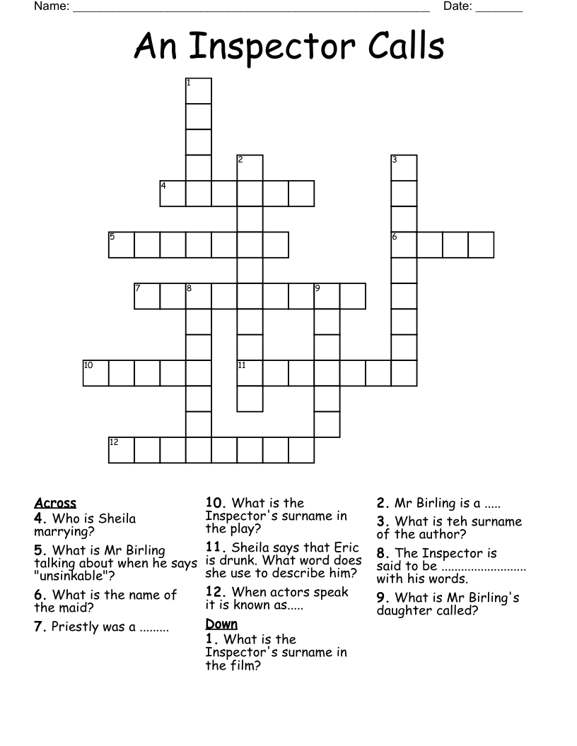 An Inspector Calls Crossword