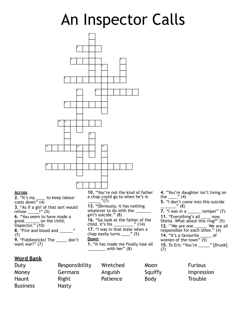 An Inspector Calls Crossword