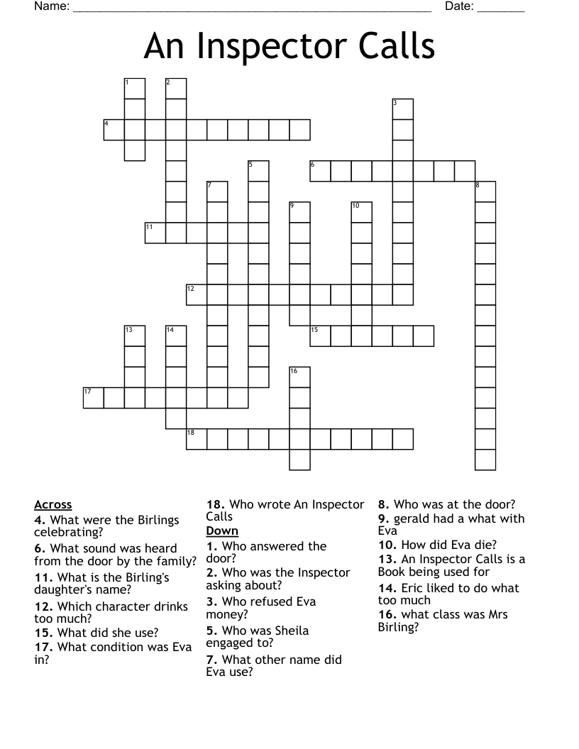 An Inspector Calls Crossword