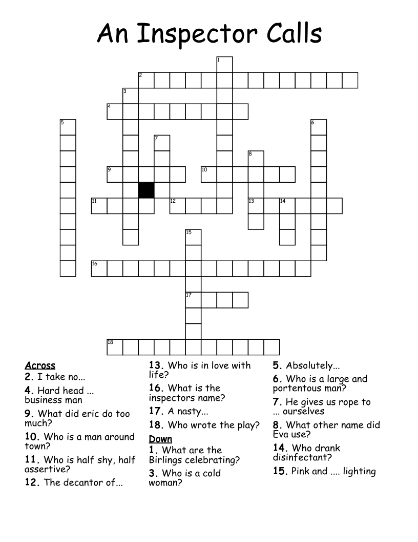An Inspector Calls Crossword