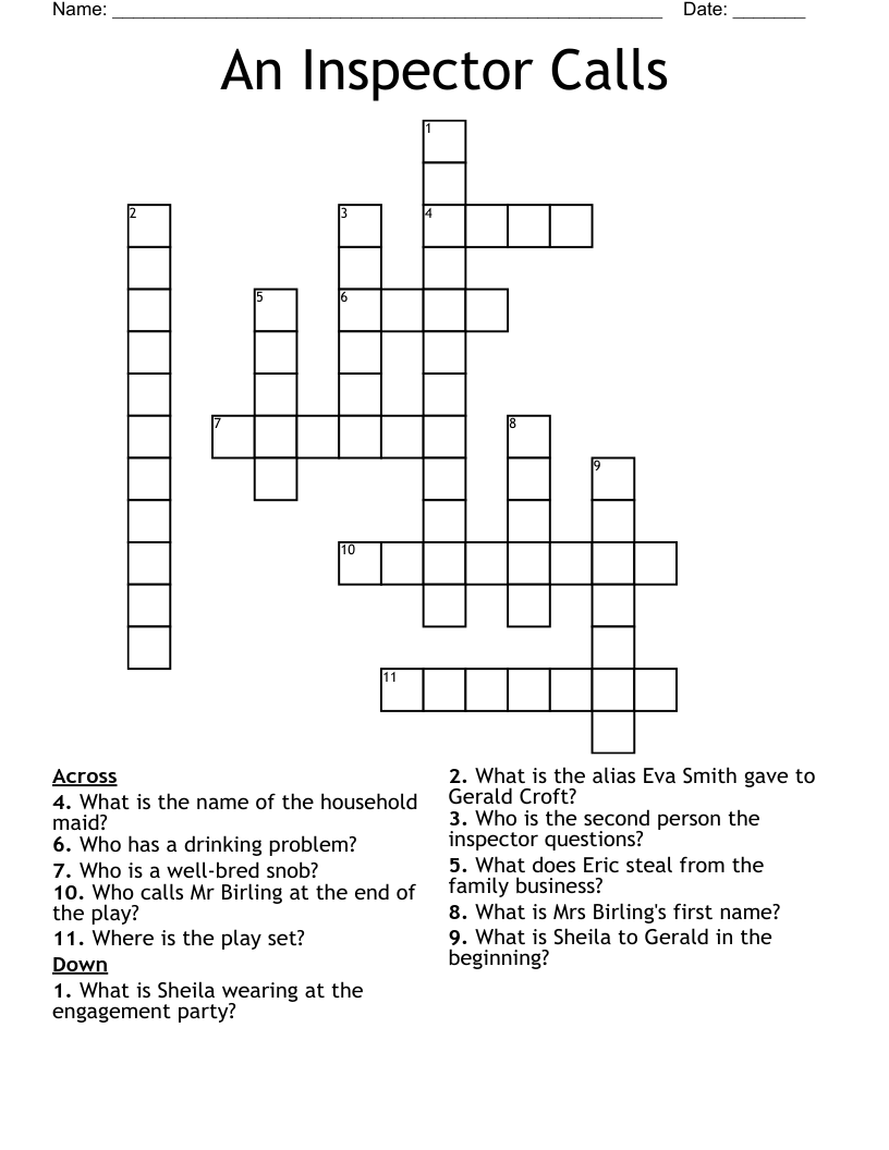 An Inspector Calls Crossword
