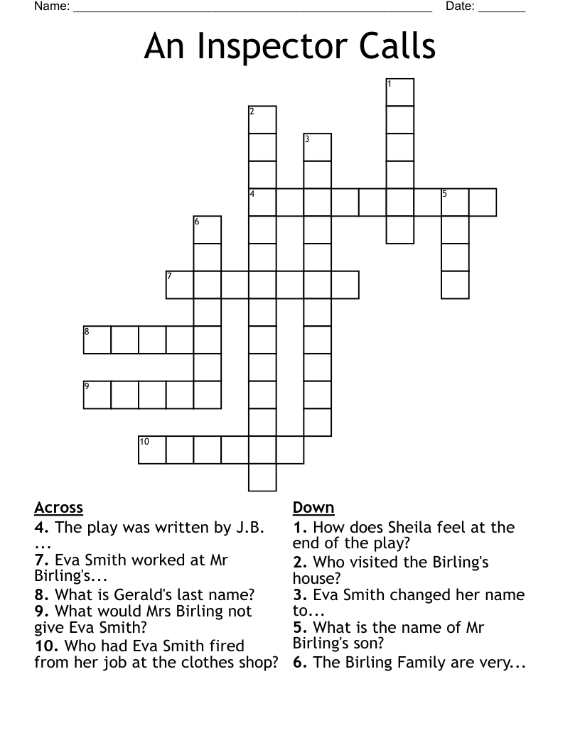 An Inspector Calls Crossword