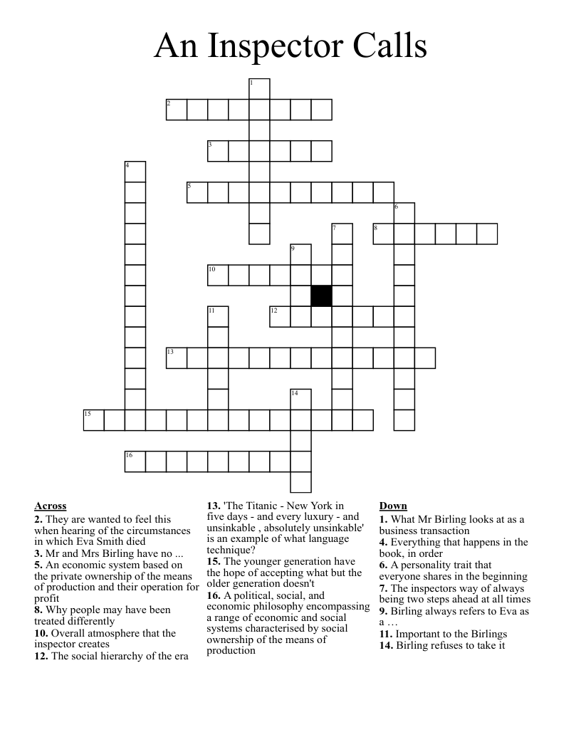 An Inspector Calls Crossword