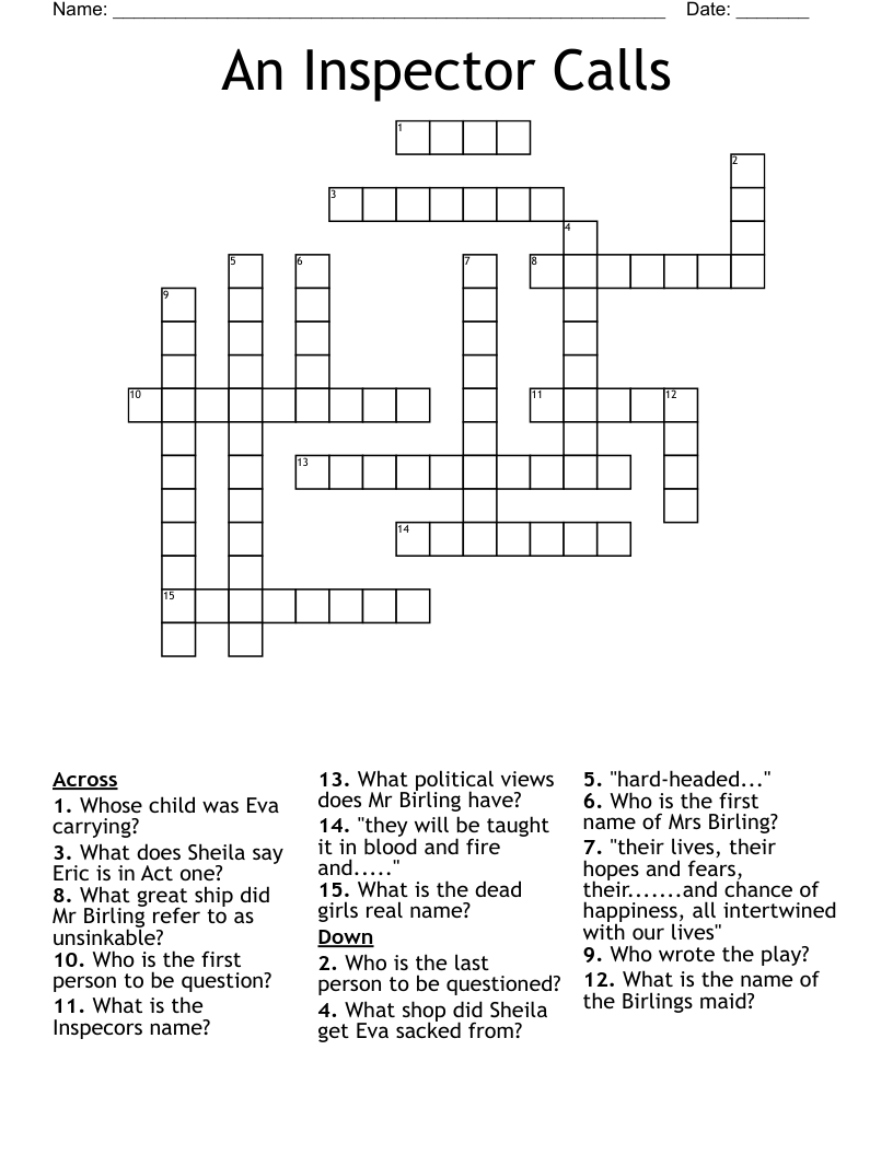 An Inspector Calls Crossword