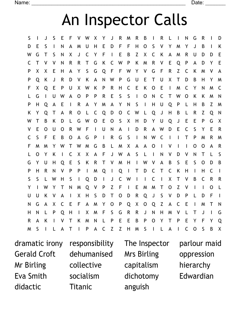 An Inspector Calls Word Search