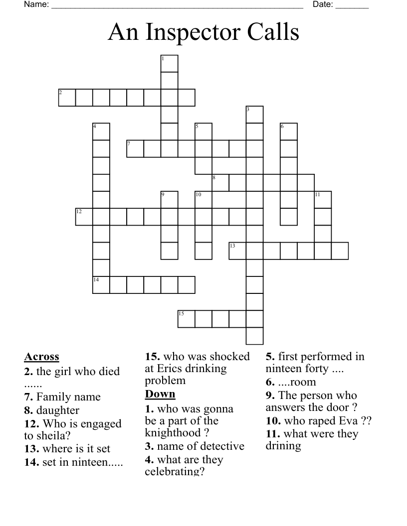 An Inspector Calls Crossword