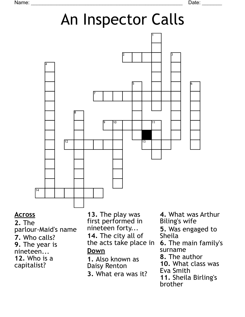 An Inspector Calls Crossword