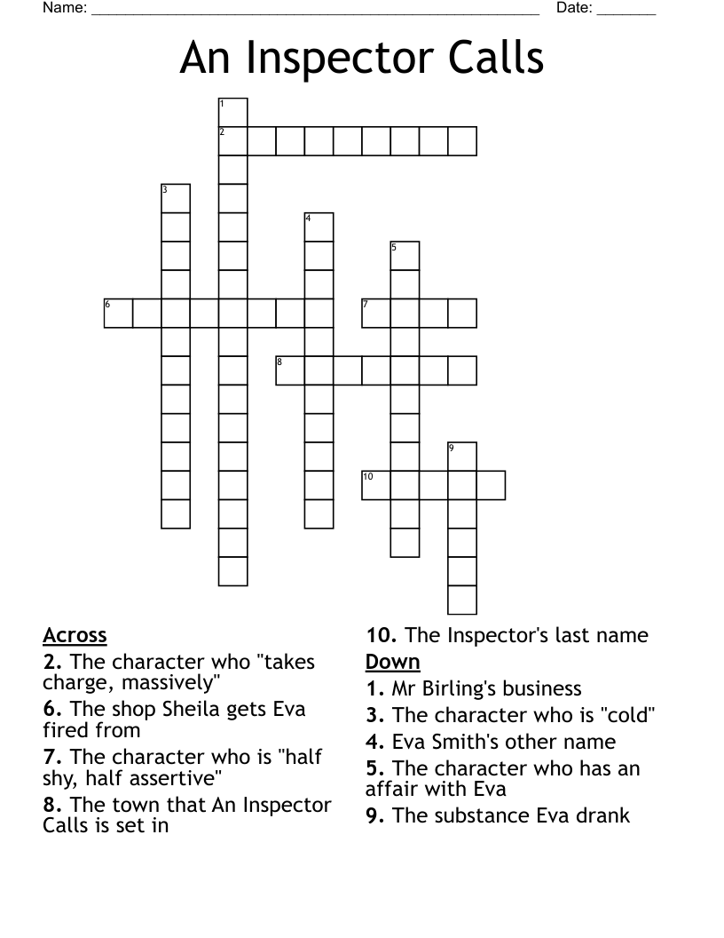 An Inspector Calls Crossword