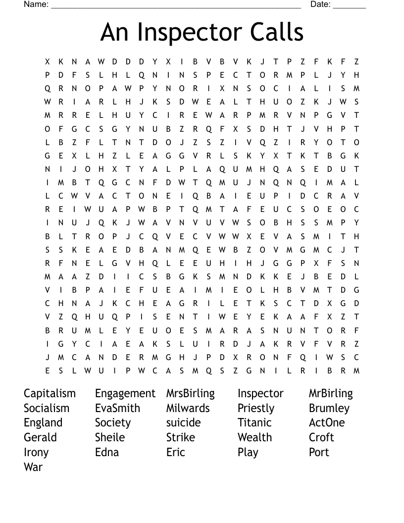 An Inspector Calls Word Search