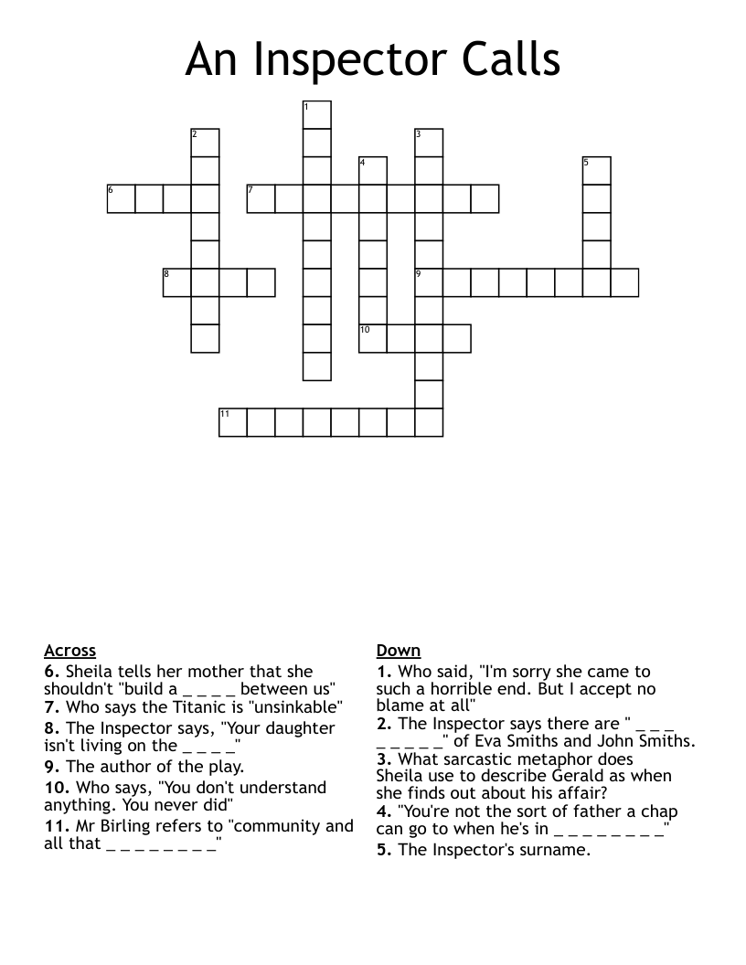 An Inspector Calls Crossword