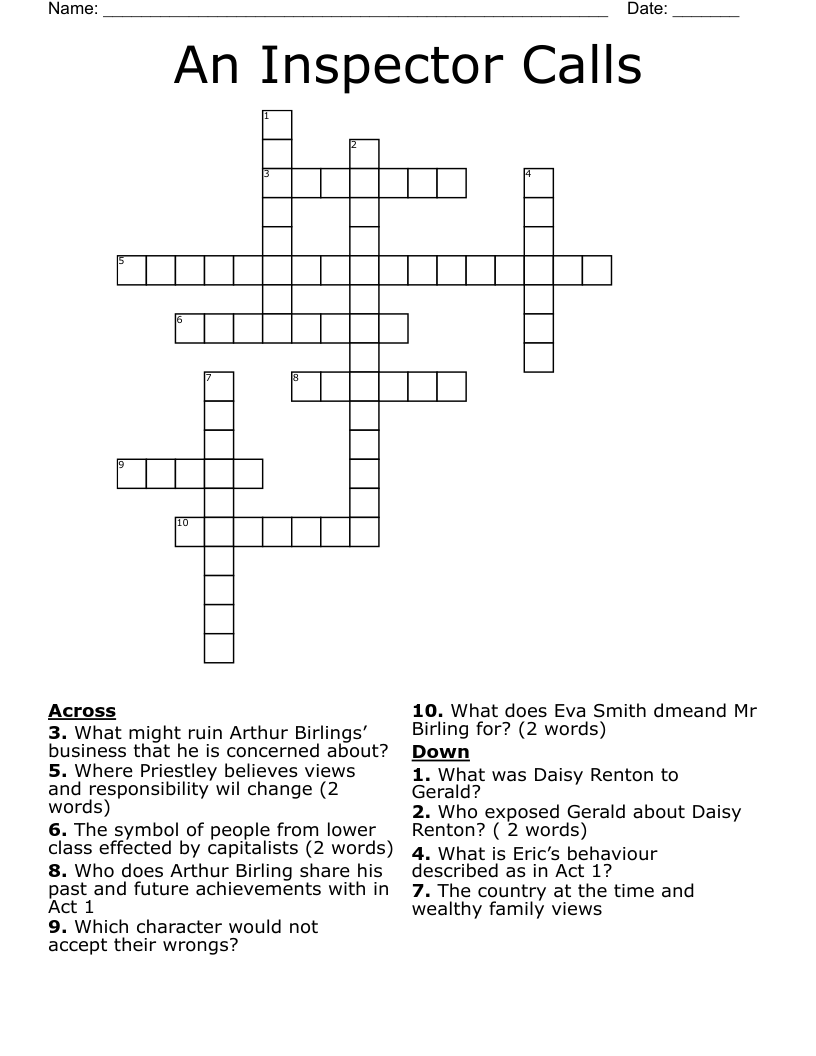 An Inspector Calls Crossword