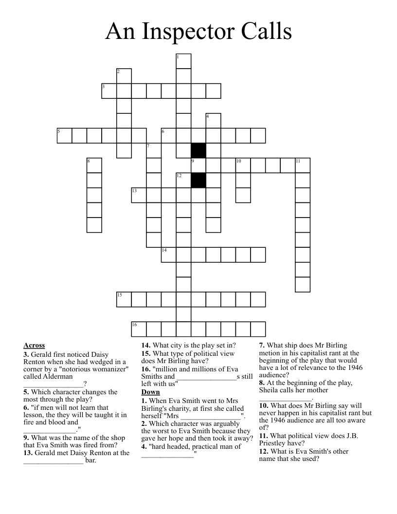 An Inspector Calls Crossword