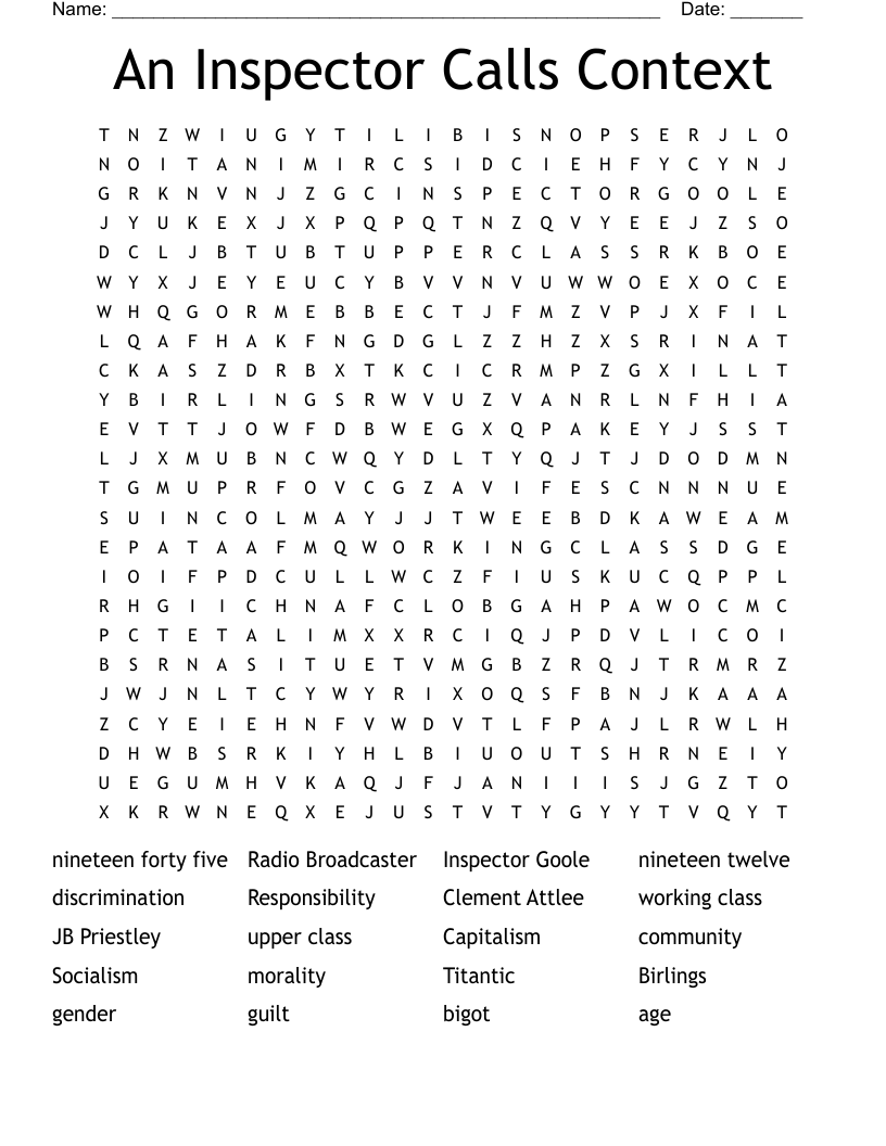 An Inspector Calls Context Word Search