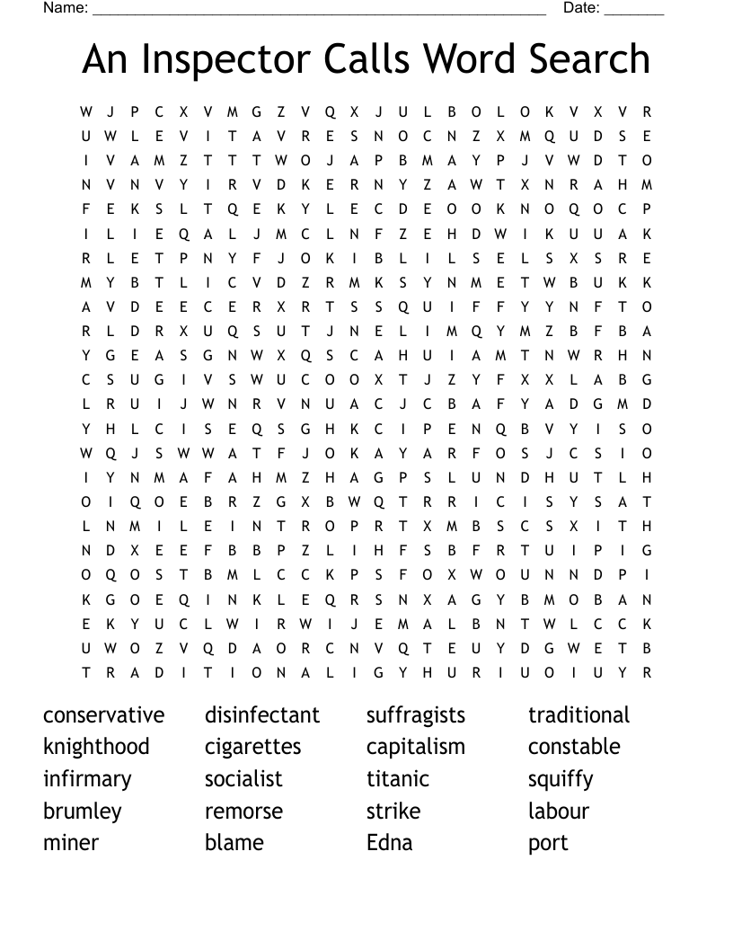An Inspector Calls Word Search 