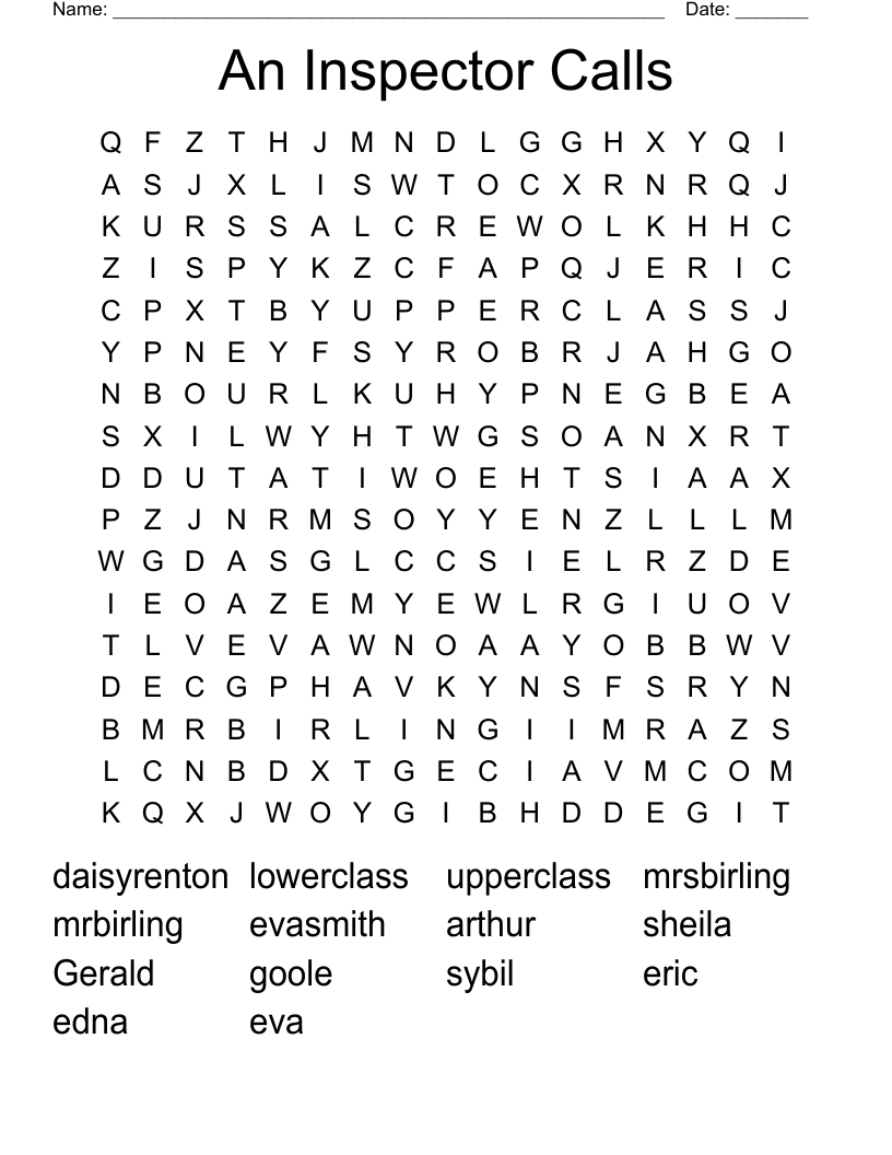 An Inspector Calls  Word Search
