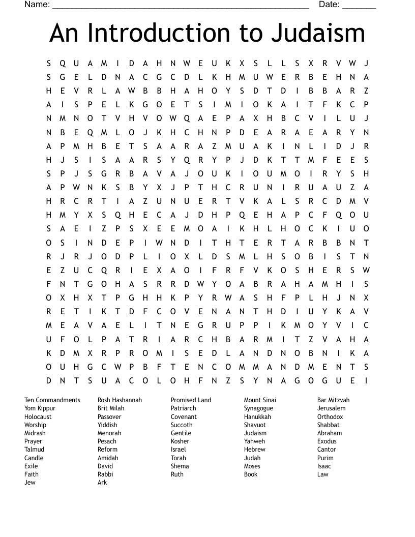 An Introduction to Judaism Word Search