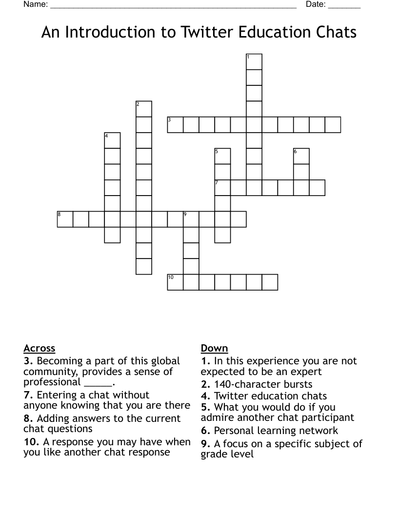 An Introduction to Twitter Education Chats Crossword