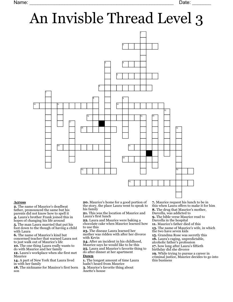 An Invisble Thread Level 3 Crossword