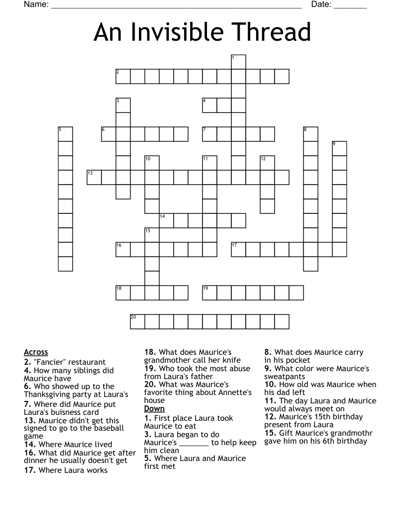 An Invisible Thread Crossword