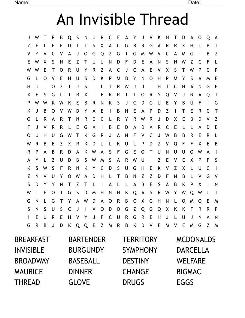 An Invisible Thread Word Search