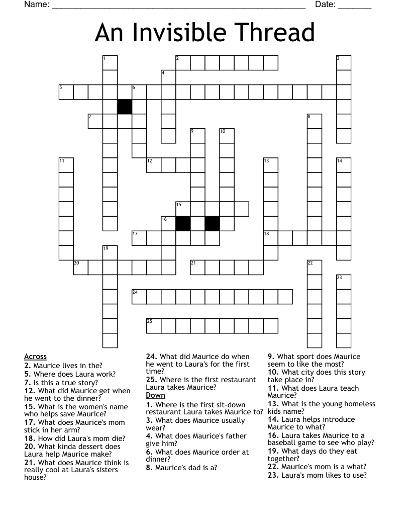 An Invisible Thread Crossword