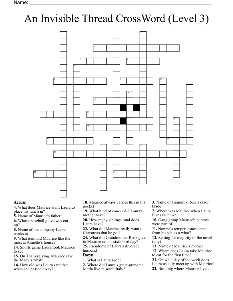 An Invisible Thread CrossWord (Level 3)