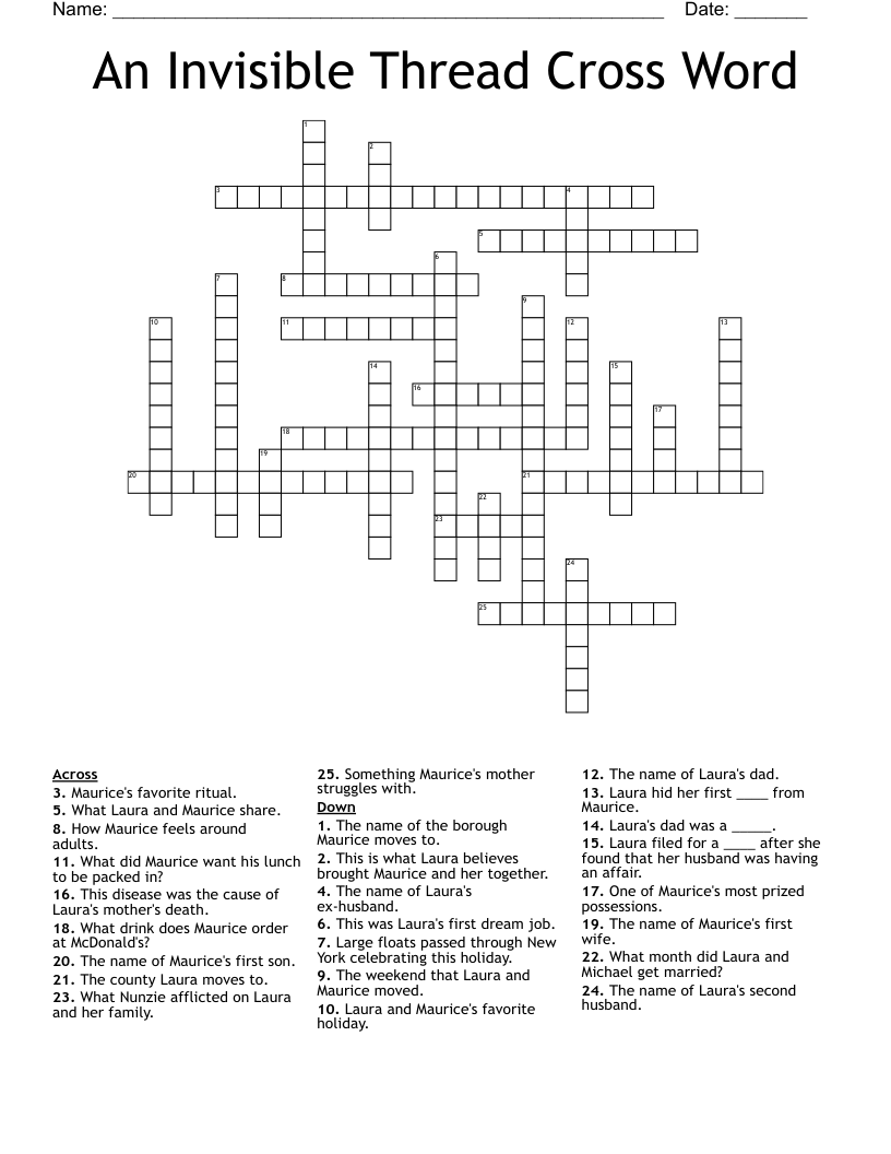 An Invisible Thread Cross Word