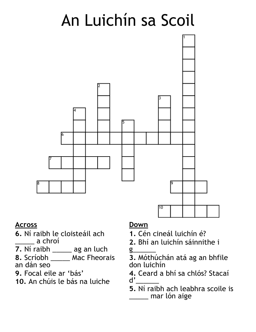 An Luichín sa Scoil  Crossword