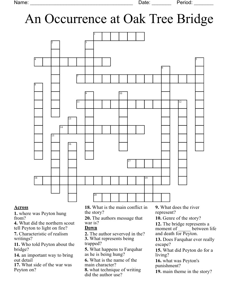 An Occurrence at Oak Tree Bridge Crossword