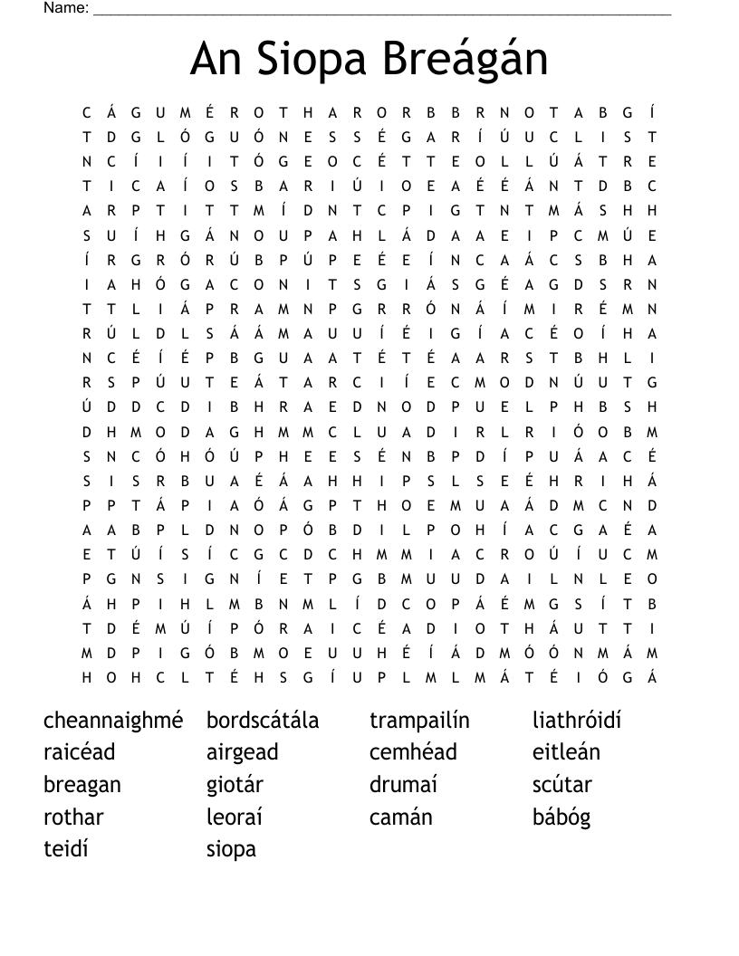 An Siopa Breágán Word Search
