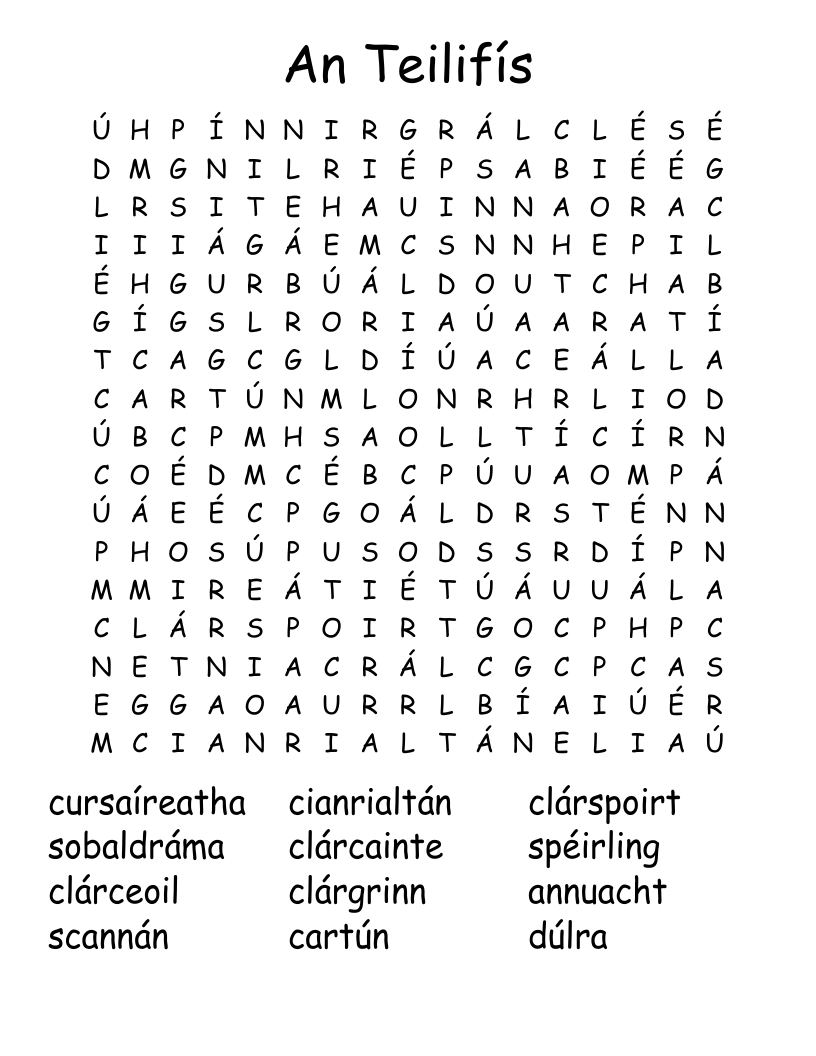An Teilifís Word Search