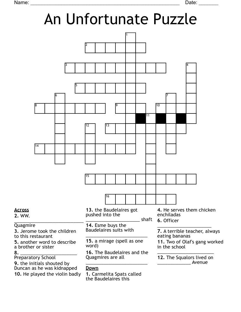 An Unfortunate Puzzle Crossword