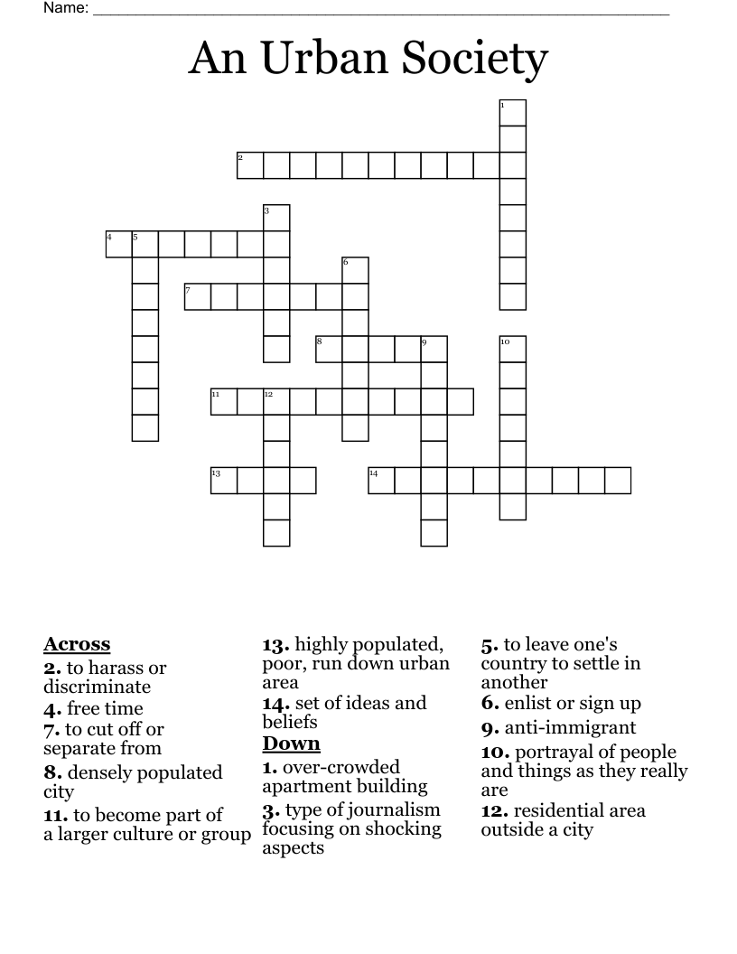 An Urban Society Crossword