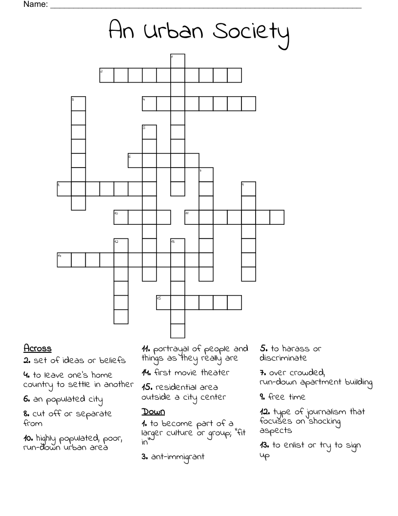 An Urban Society Crossword