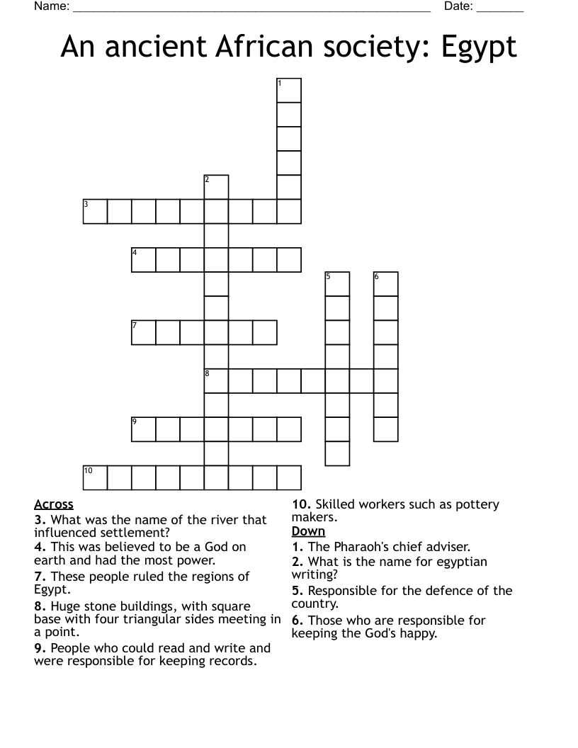 An ancient African society: Egypt Crossword