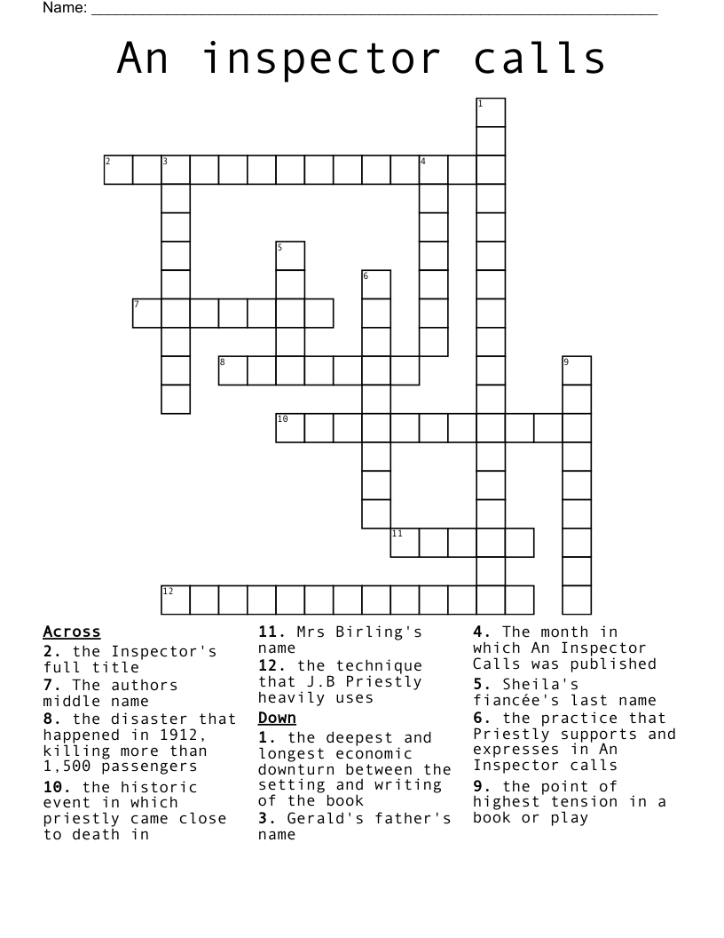 An inspector calls Crossword