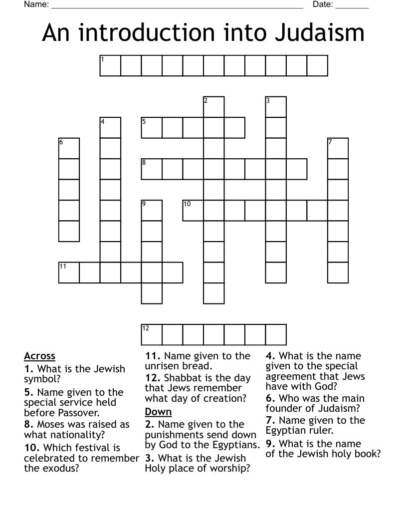 An introduction into Judaism Crossword