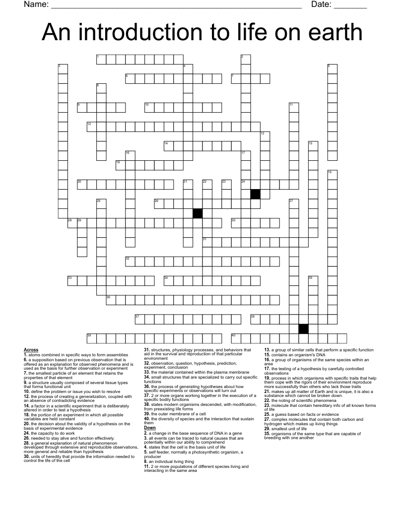 An introduction to life on earth Crossword