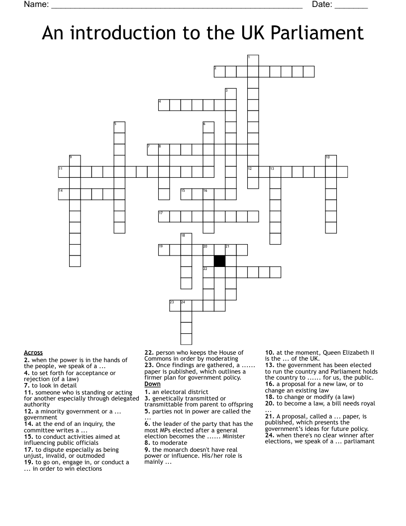 An introduction to the UK Parliament Crossword