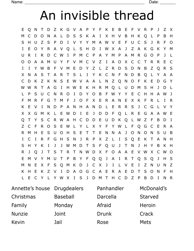 An invisible thread Word Search