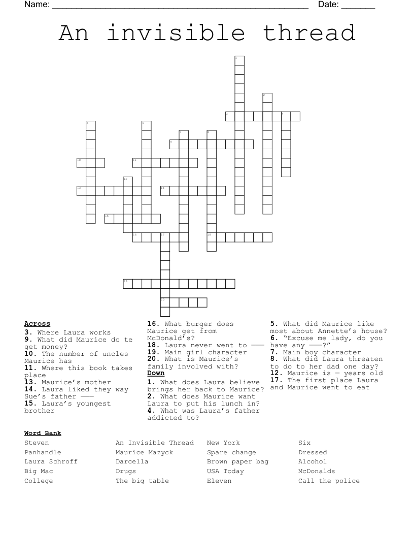 An invisible thread  Crossword